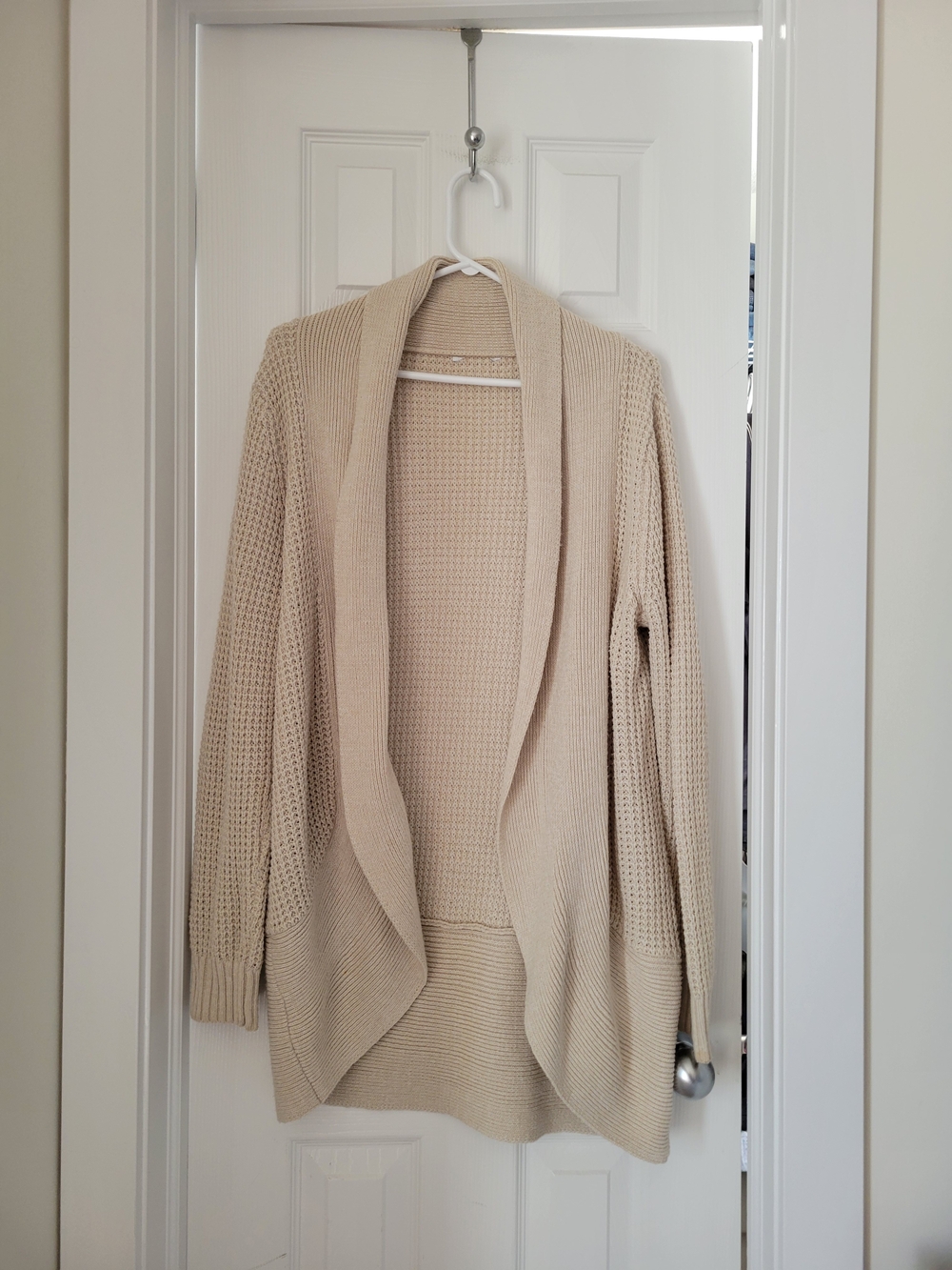 Light Cream Open-Front Knit Women Long Cardigan Sweater Size L